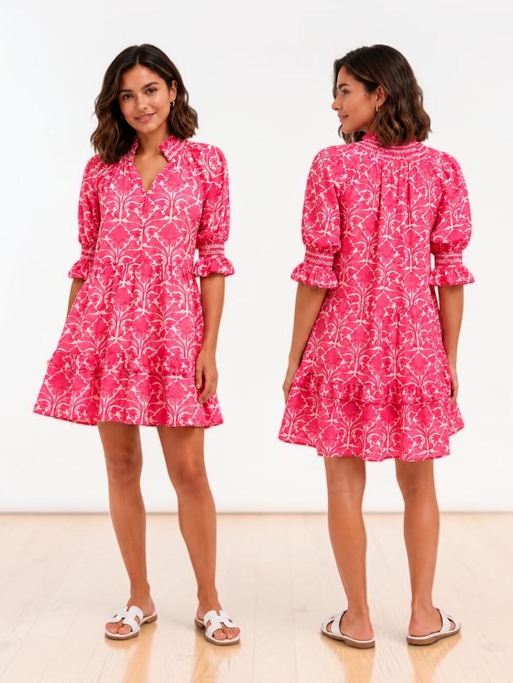 NWT English Factory Smocked Floral Puff Sleeve Mini Dress Size M